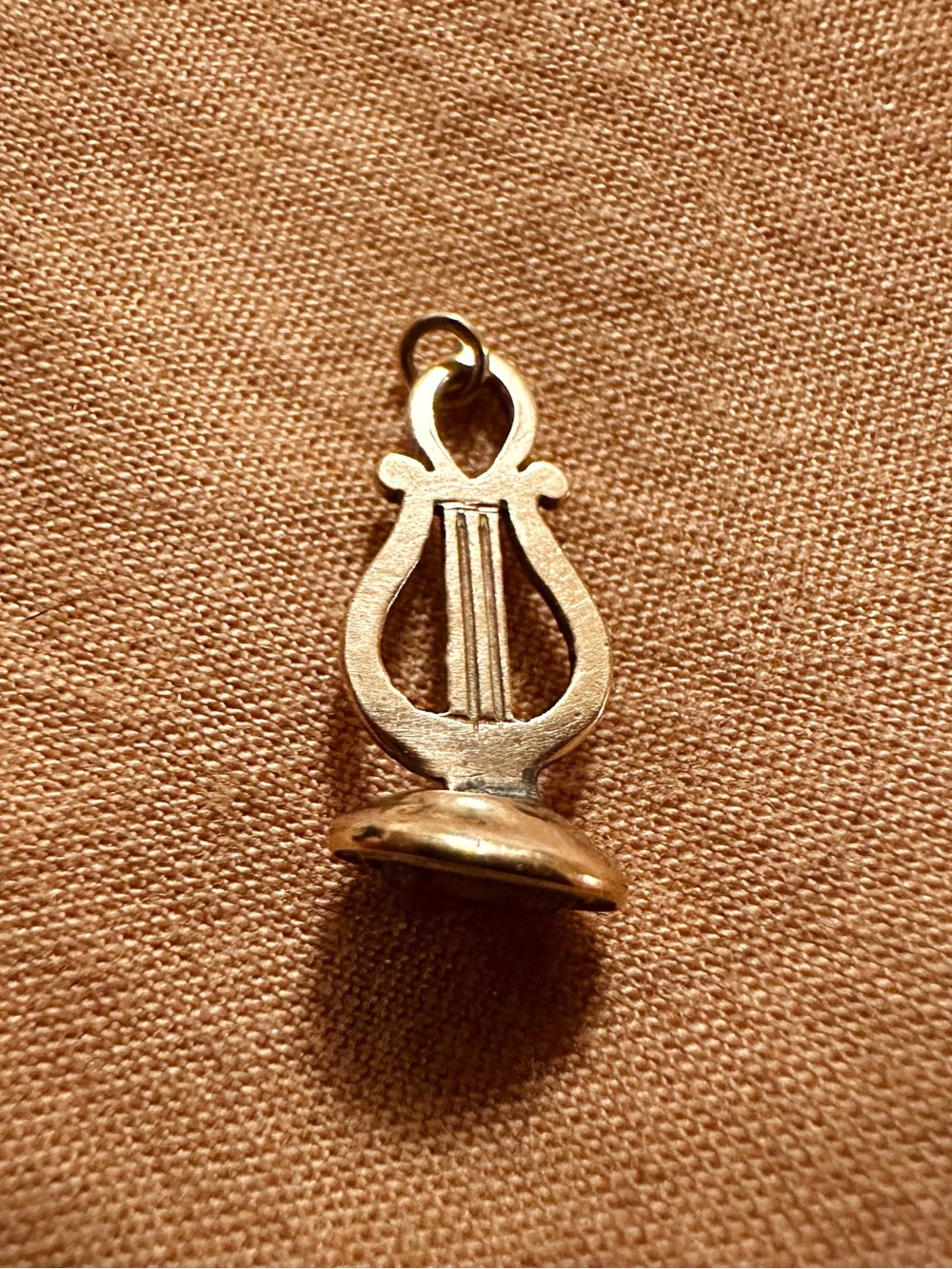 Antique 9ct Gold Tiny Lyre Charm Pendant Foiled Amethyst Paste Owl Intaglio